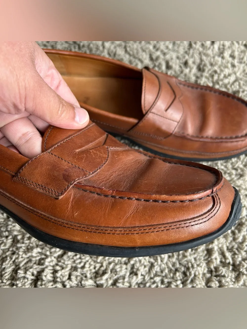 Polo Ralph Lauren Brown Leather Penny Loafers Mens 8 D Slip-On Classic Moc-Toe